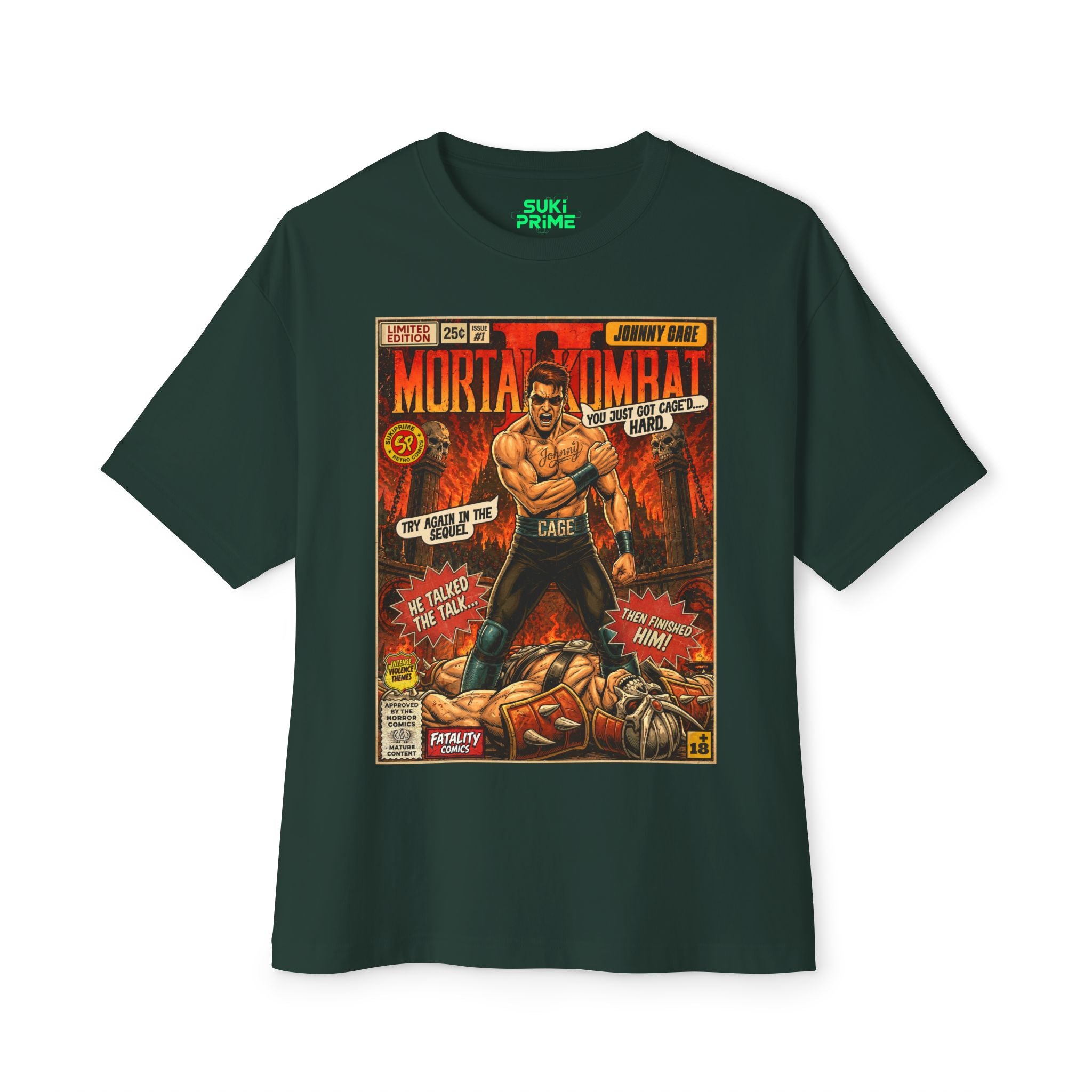 Mortal Kombat 2 Johnny Cage Comic Art Oversized T-Shirt