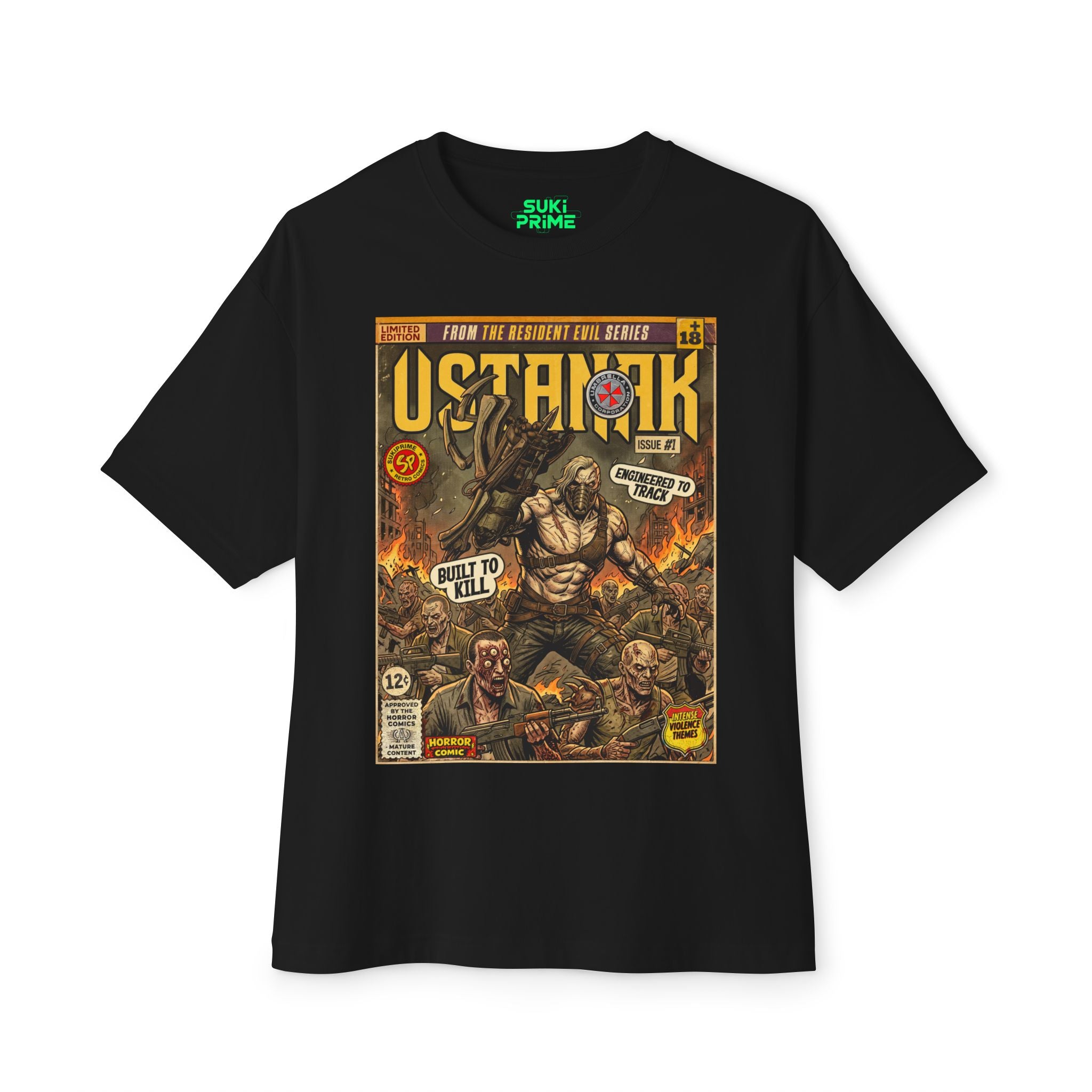 Black Resident Evil 6 Comic Art Oversized T-Shirt by SukiPrime