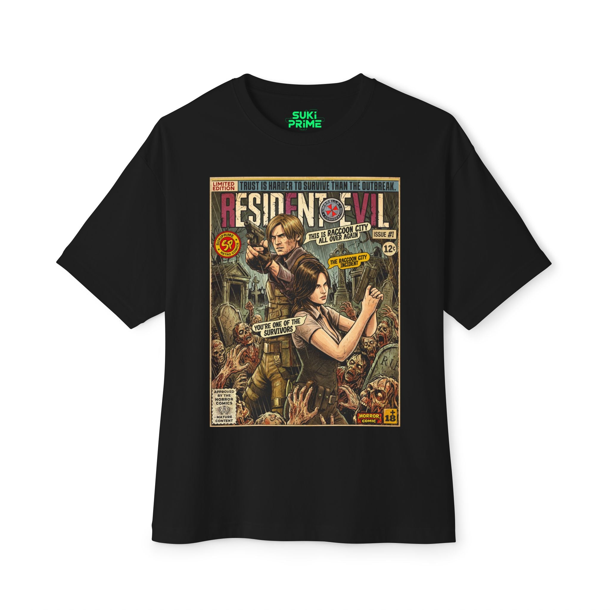 Black Resident Evil 6 Leon and Helena Comic Art Oversized T-Shirt by SukiPrime