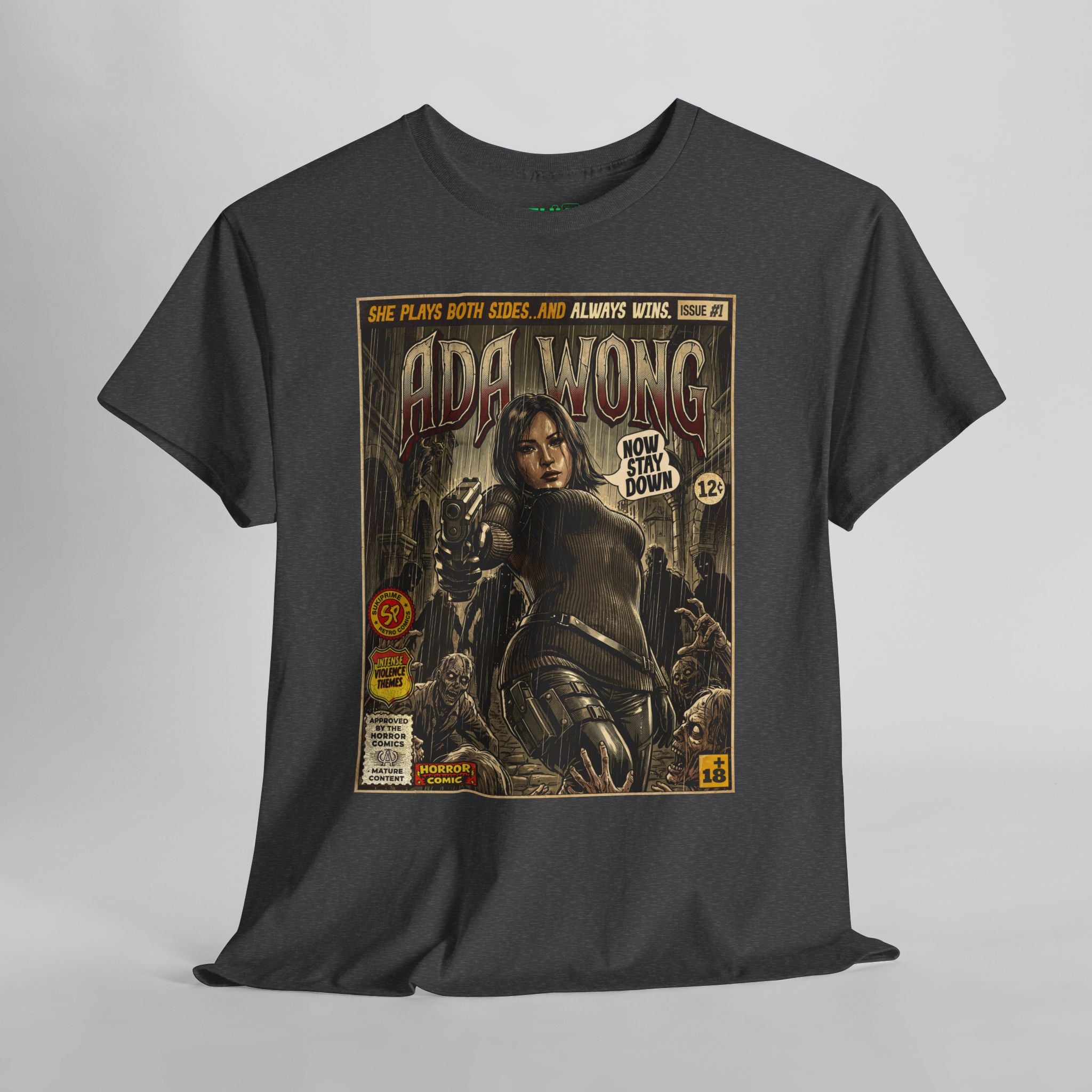 Dark heather Resident Evil Ada Wong Comic Art T-Shirt by SukiPrime 