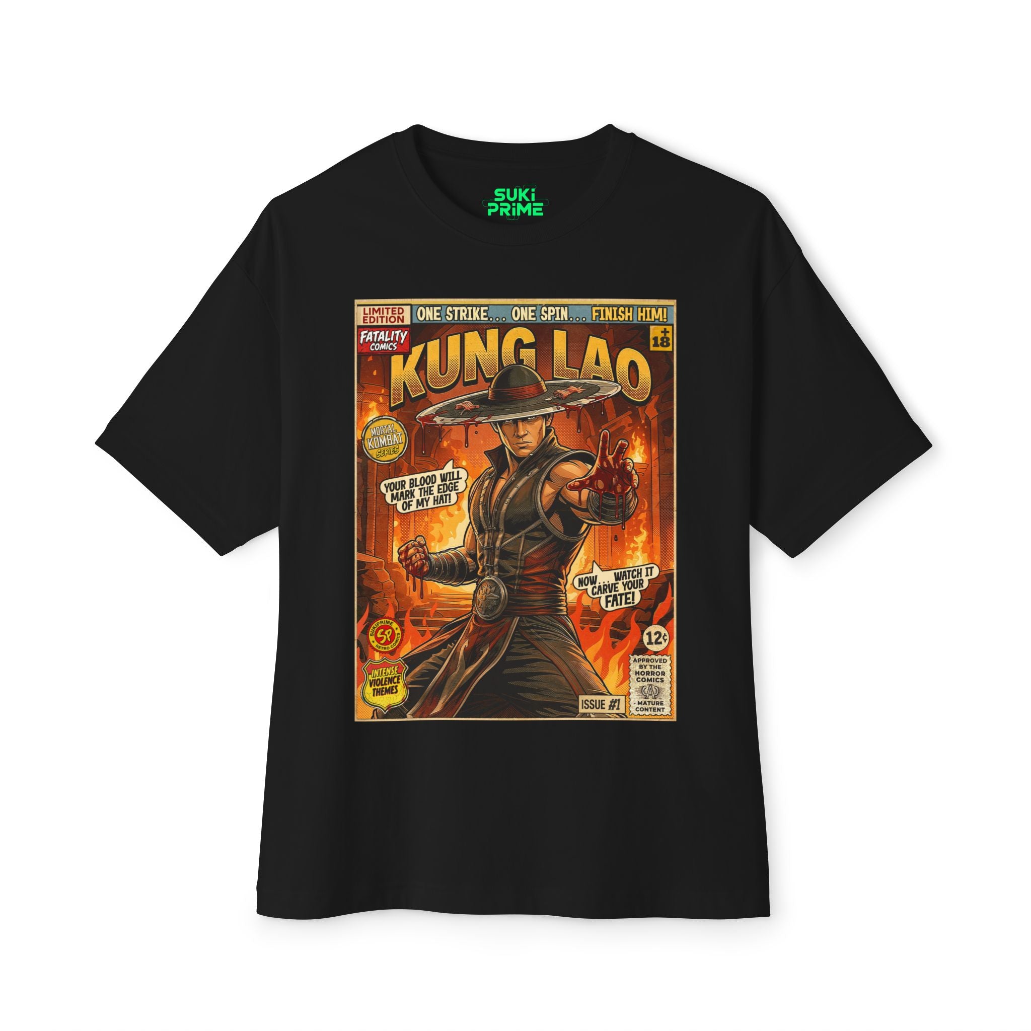 Black Kung Lao Mortal Kombat Comic Art Oversized T-Shirt by SukiPrime