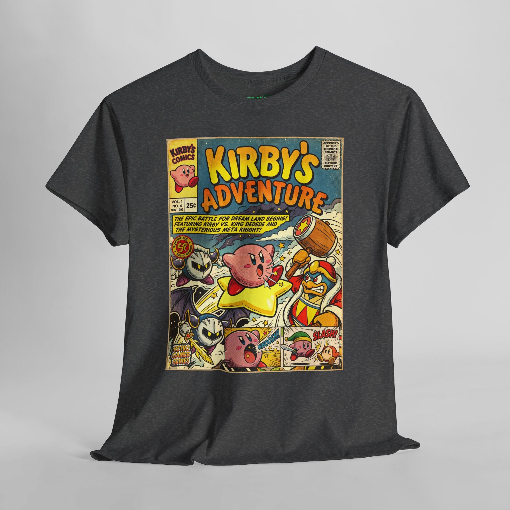 Dark Heather Kirby's Adventure Comic Cover T-Shirt by SukiPrime