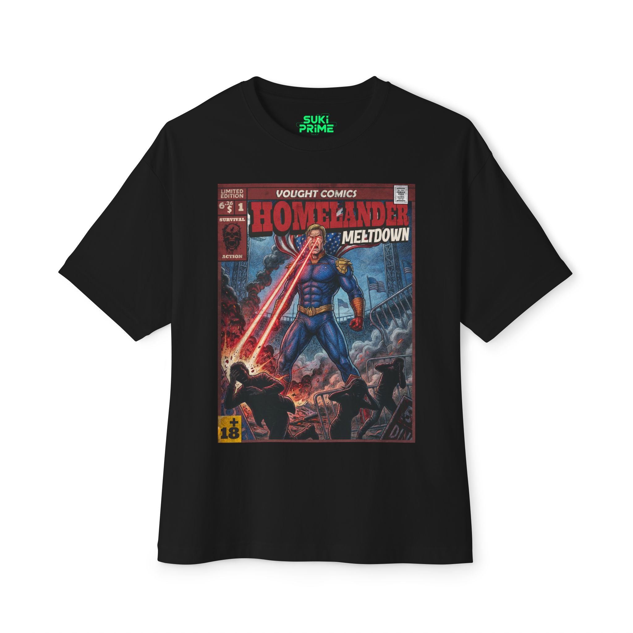 Shop Retro Vintage Comic Cover The Boys oversized unisex t‑shirt by SukiPrime. Exclusive TV-series inspired design with nostalgic comic-cover style.