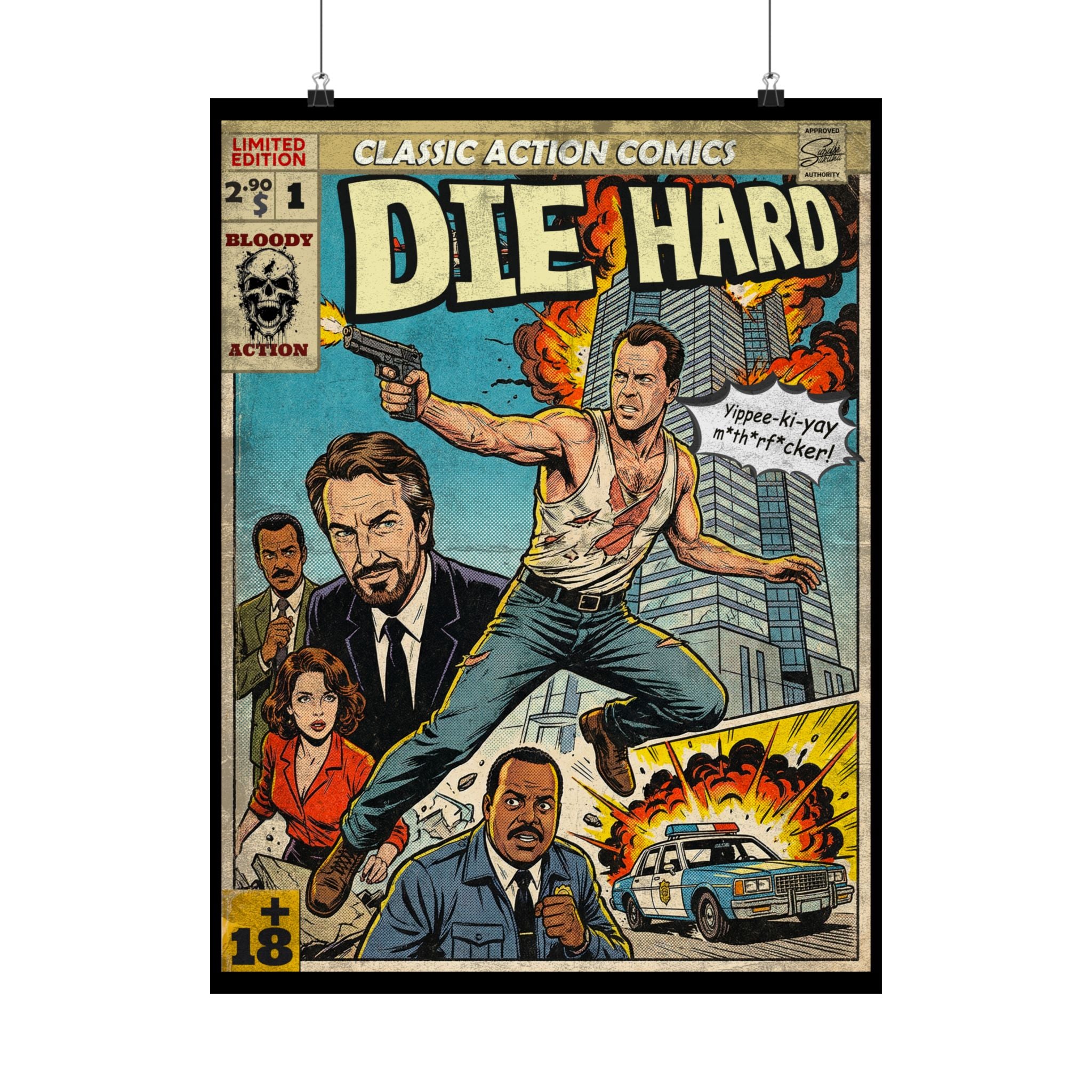 Die Hard Movie Comic Satin Poster (300gsm) 18″ x 24″ (Vertical)