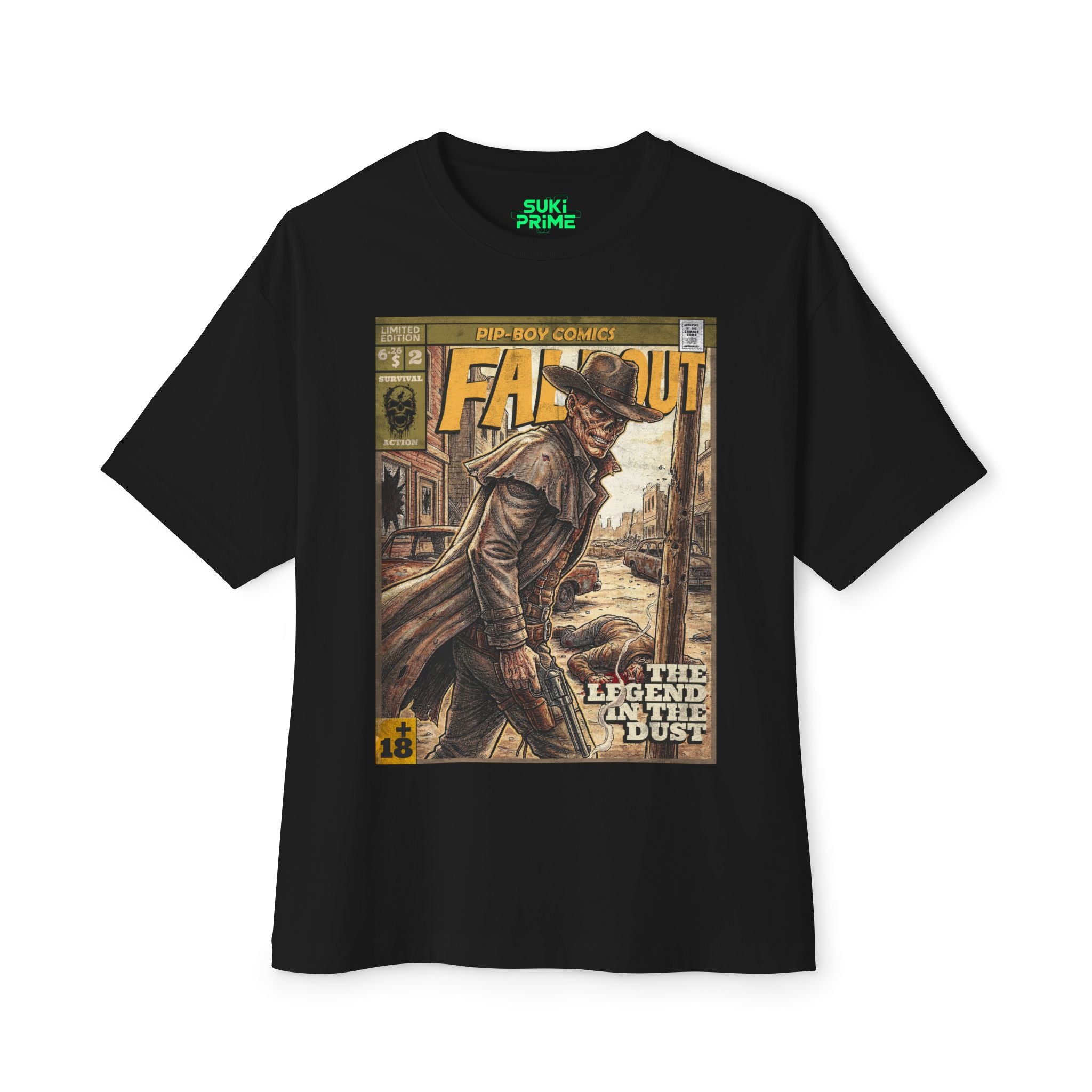 Shop Retro Vintage Comic Cover The Fallout oversized unisex t‑shirt by SukiPrime. Exclusive TV-series inspired design with nostalgic comic-cover style.