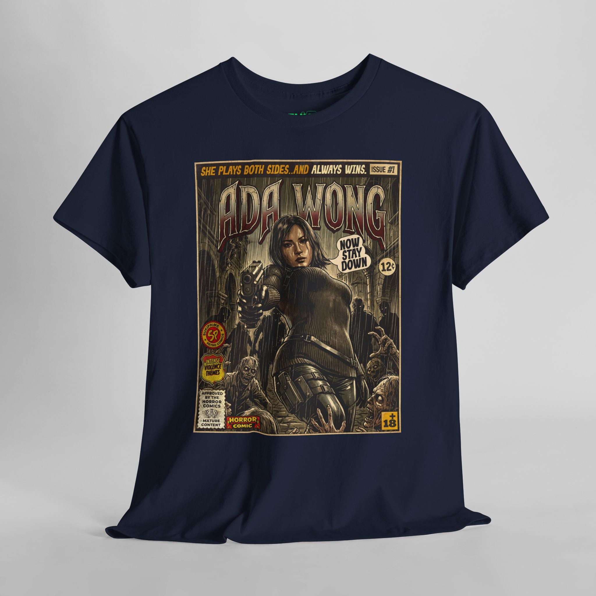 Navy blue  Resident Evil Ada Wong Comic Art T-Shirt by SukiPrime 