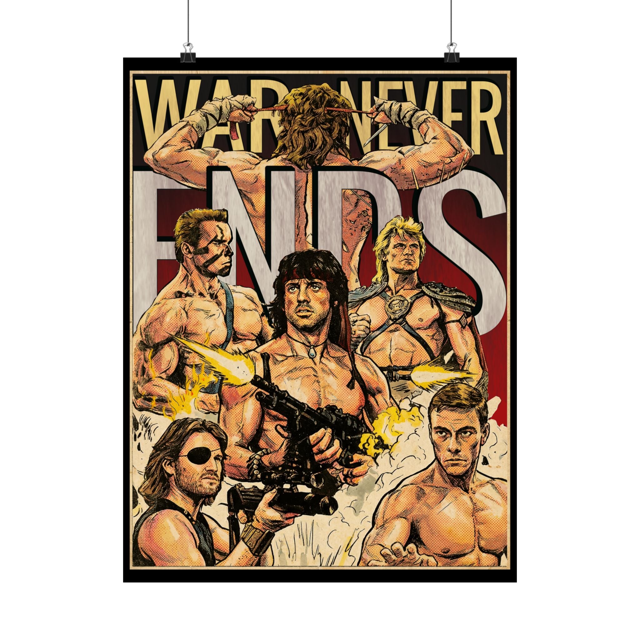 War Never Ends Classic Movie Heros Comic Satin Poster (300gsm) 18″ x 24″ (Vertical)