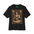Black t-shirt with a tarot card design featuring a woman and text on a white background featuring unique vintage comic cover art, High-quality gaming apparel for retro horror fans by sukiprime