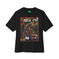 Black t-shirt with 'Mortal Kombat' comic book cover design on a white background featuring unique vintage comic cover art, High-quality gaming apparel for retro horror fans by sukiprime