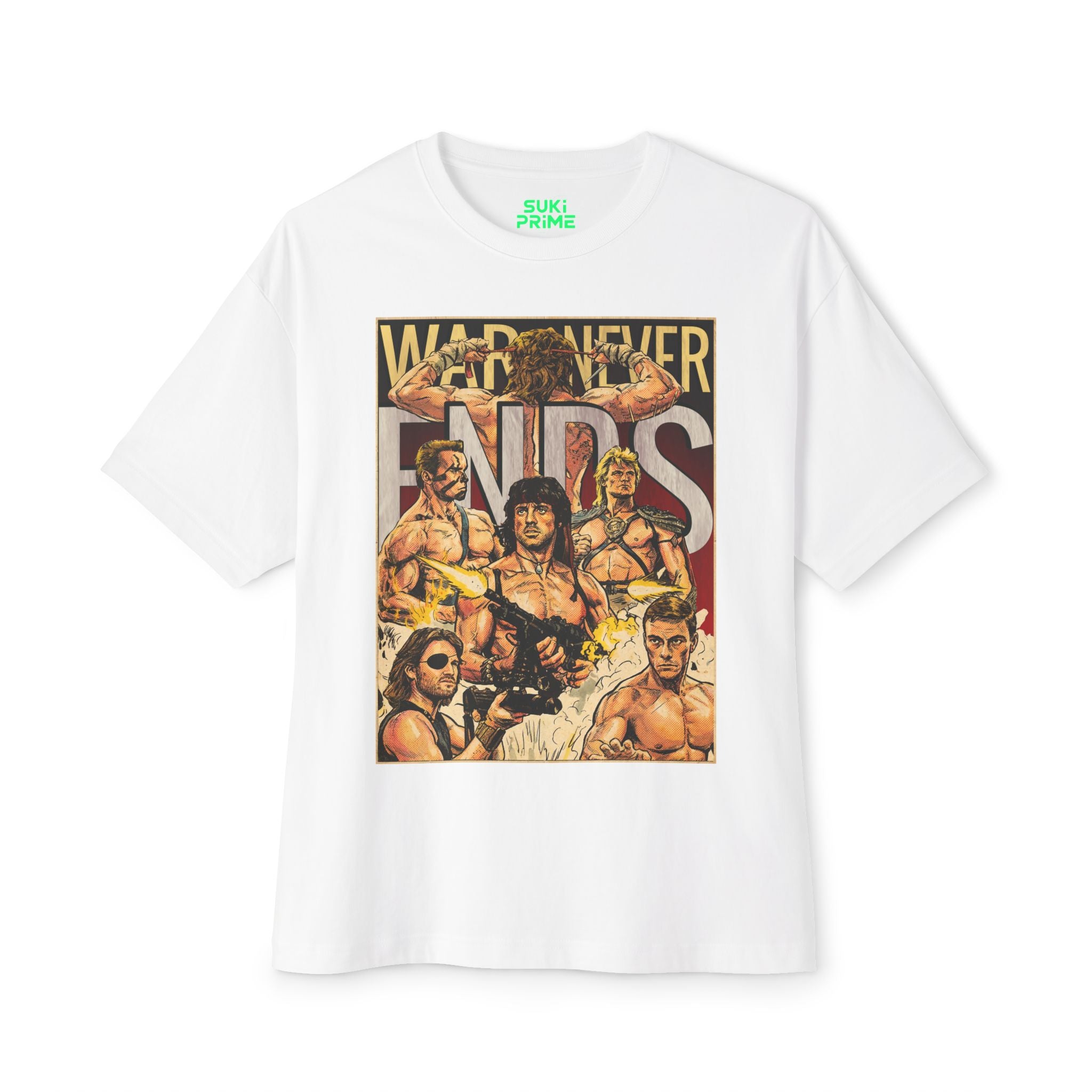 War Never Ends, Classic 80s Movie Comic Cover Oversized T-Shirt