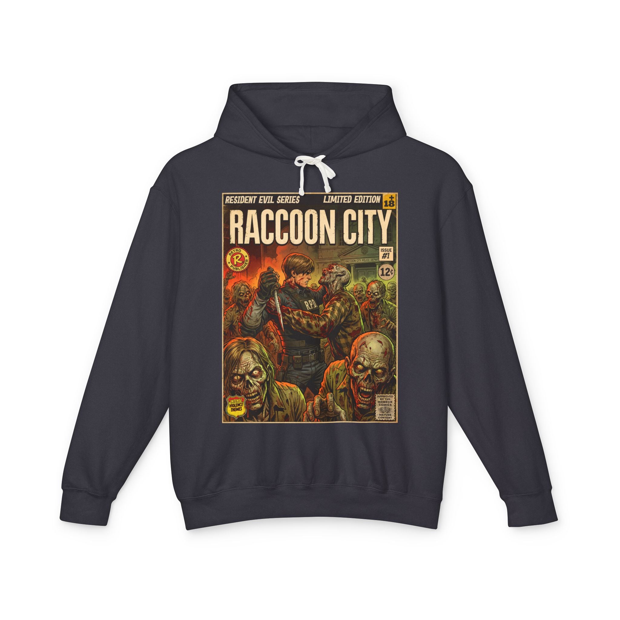 Resident Evil Requiem Comic Cover Gaming Hoodie featuring unique vintage comic cover art. High-quality gaming apparel for retro fans by SukiPrime