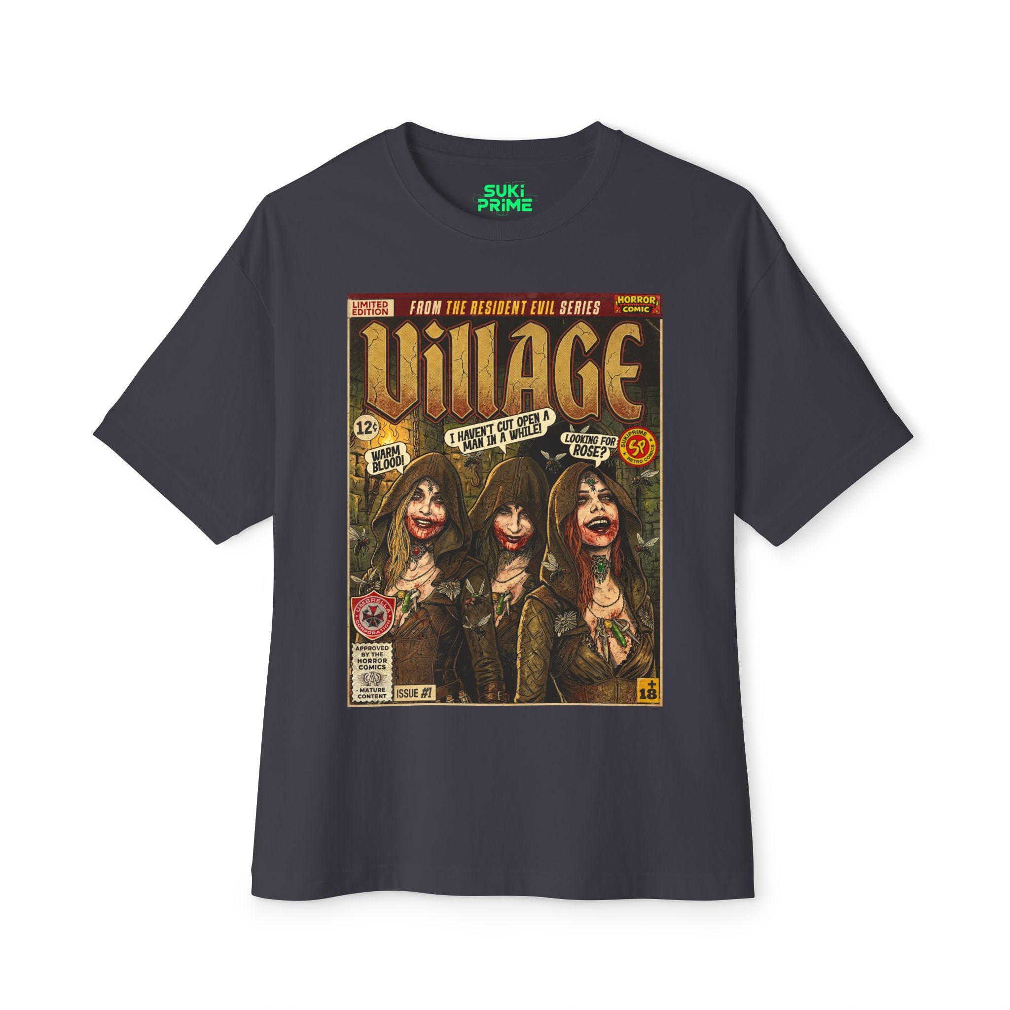 Grey Resident Evil Village Comic Art Oversized T-Shirt by SukiPrime