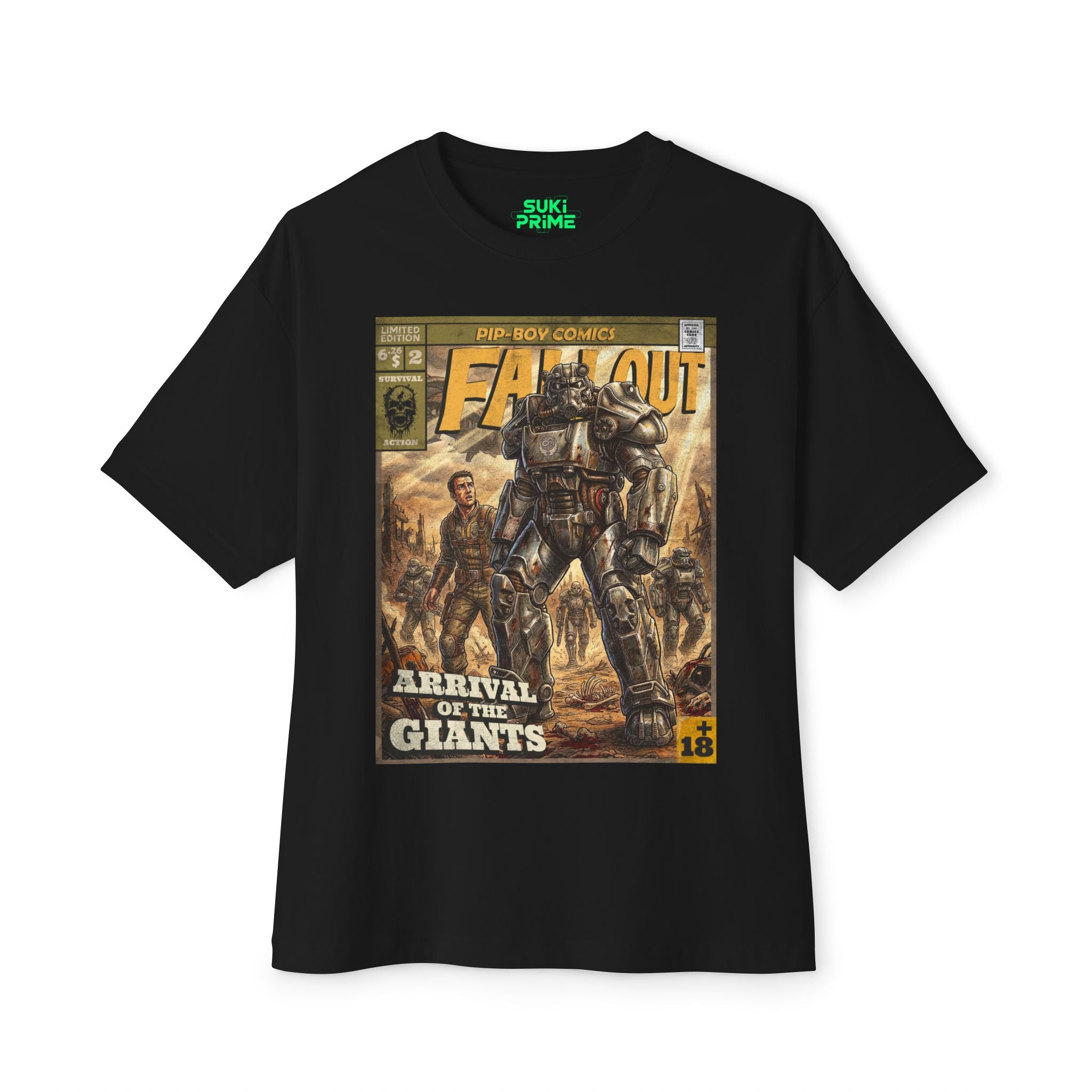 Shop Retro Vintage Comic Cover The Fallout oversized unisex t‑shirt by SukiPrime. Exclusive TV-series inspired design with nostalgic comic-cover style.