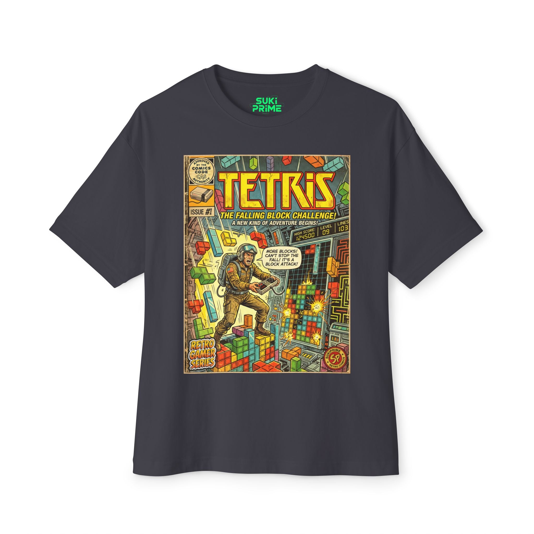 Brown Tetris Comic Art Oversized T-Shirt by SukiPrime