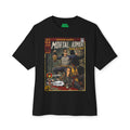 Black t-shirt with 'Mortal Kombat' graphic design on a white background featuring unique vintage comic cover art, High-quality gaming apparel for retro horror fans by sukiprime