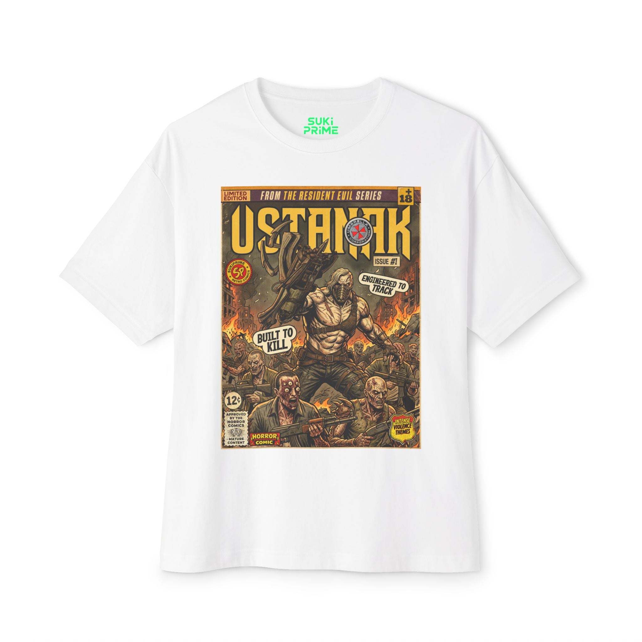 White Resident Evil 6 Comic Art Oversized T-Shirt by SukiPrime