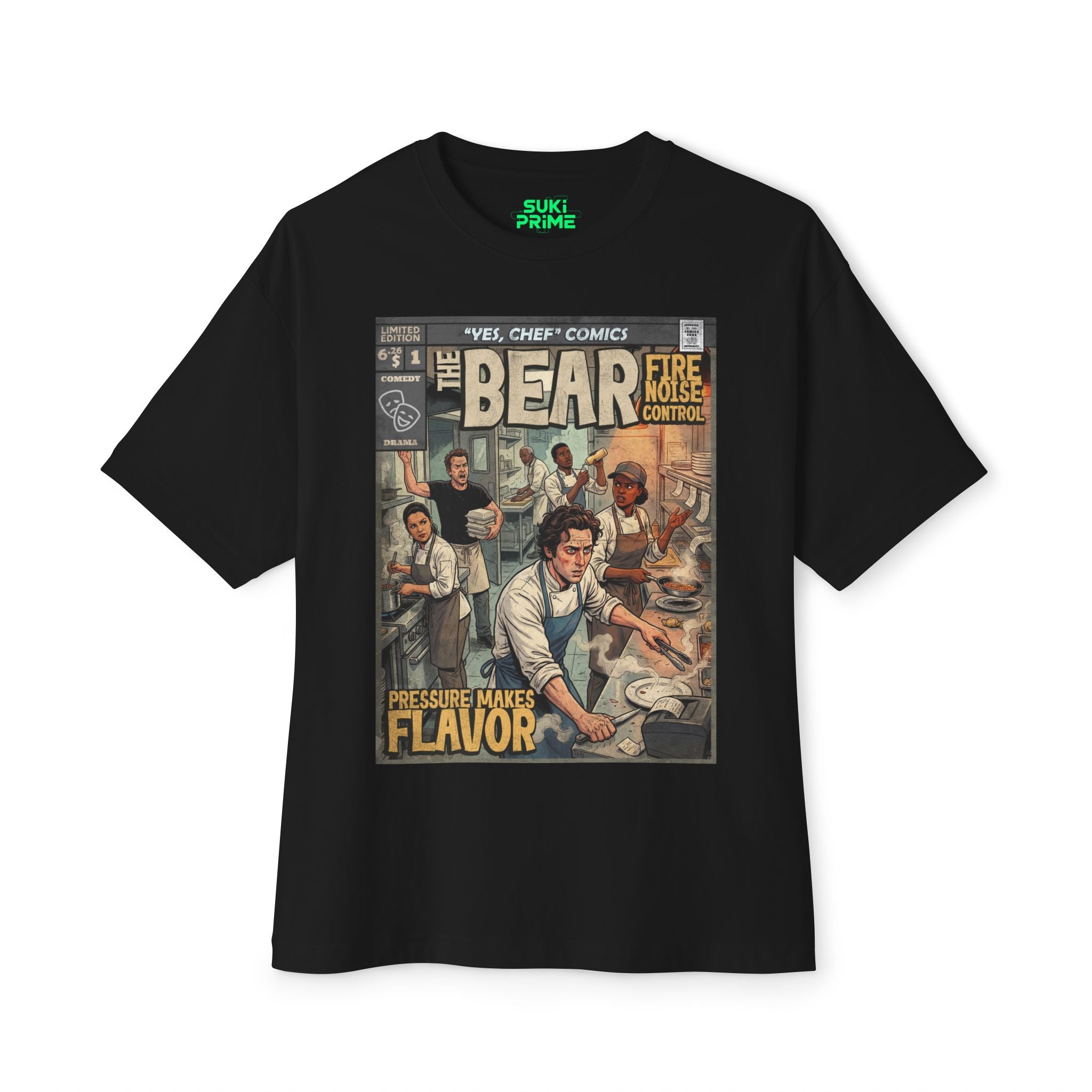 Shop Retro Vintage Comic Cover The Bear oversized unisex t‑shirt by SukiPrime. Exclusive TV-series inspired design with nostalgic comic-cover style.
