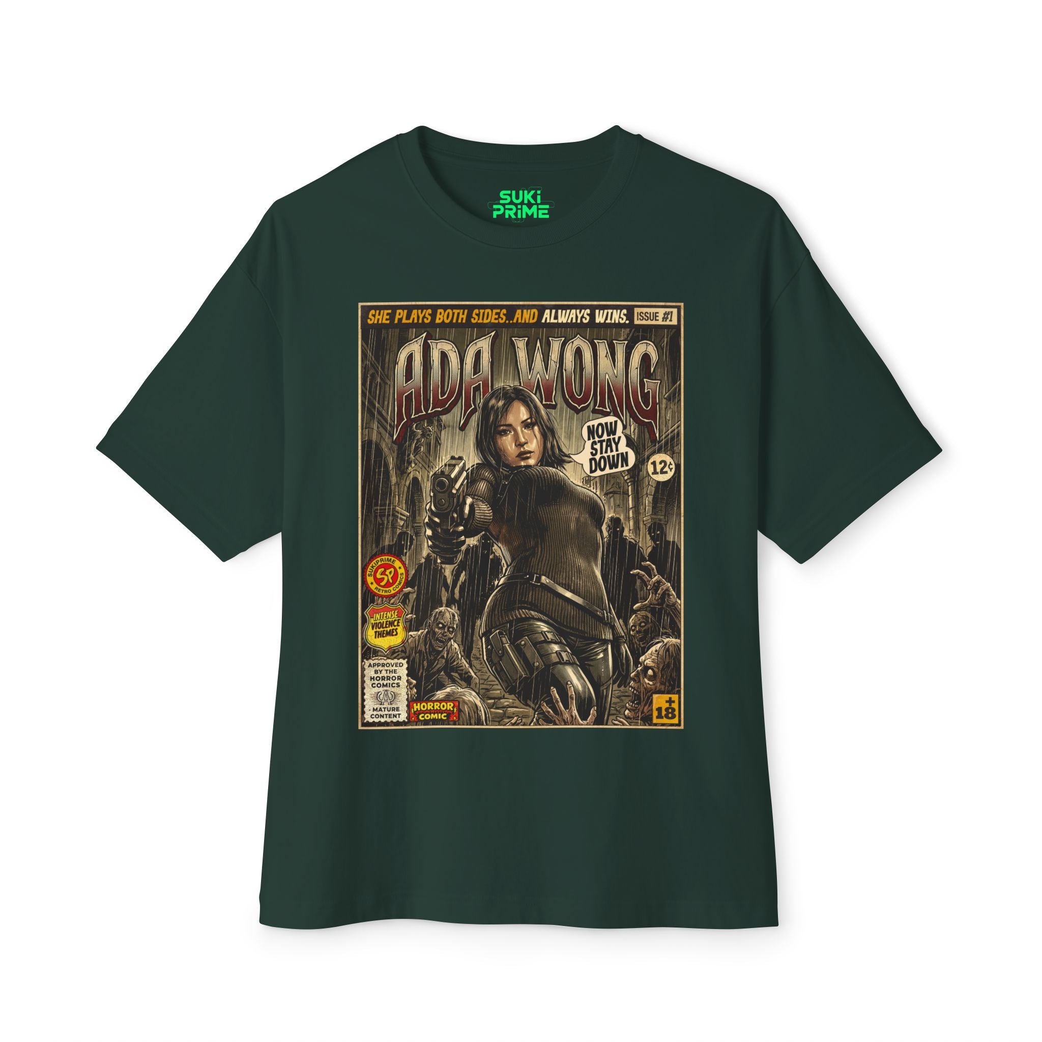 Green Black Resident Evil Ada Wong Comic Art Oversized T-Shirt by Sukiprime