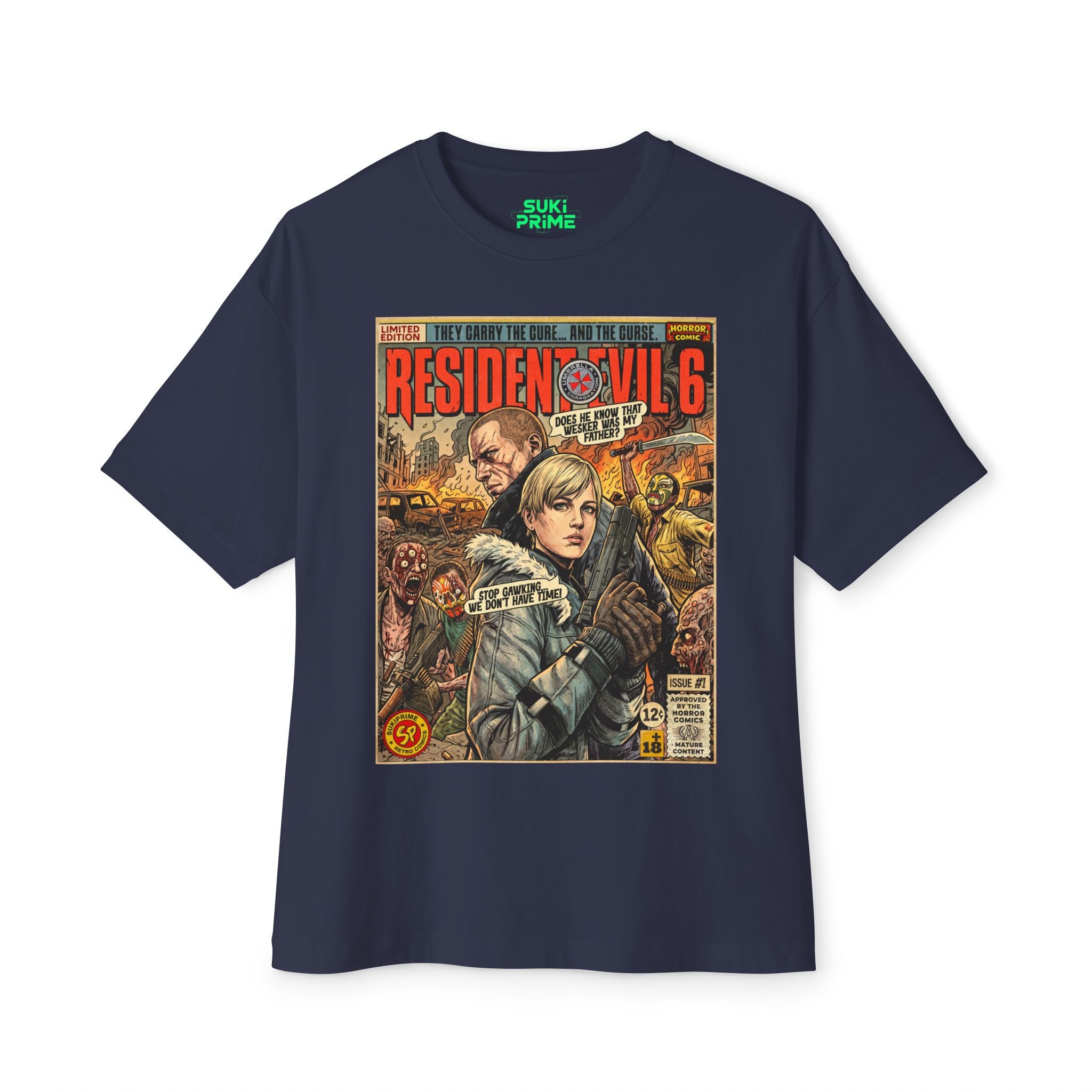 Blue Resident Evil 6 Sherry and Jake Comic Art Oversized T-Shirt