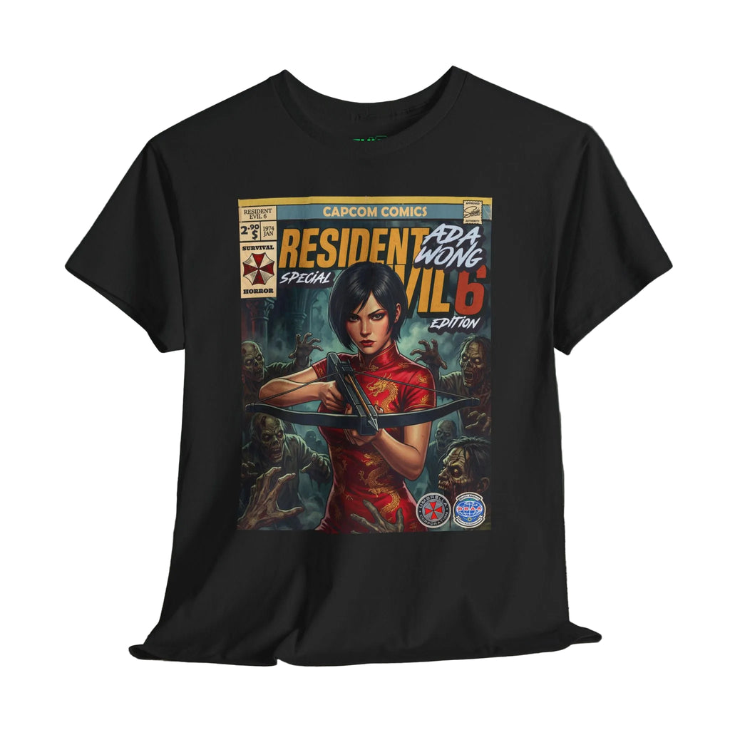 Black t-shirt with 'Resident Evil 6' graphic design gaming t-shirt by Sukiprime, showcasing unique designs and bold colors for gaming enthusiasts and  passionate gamers.
