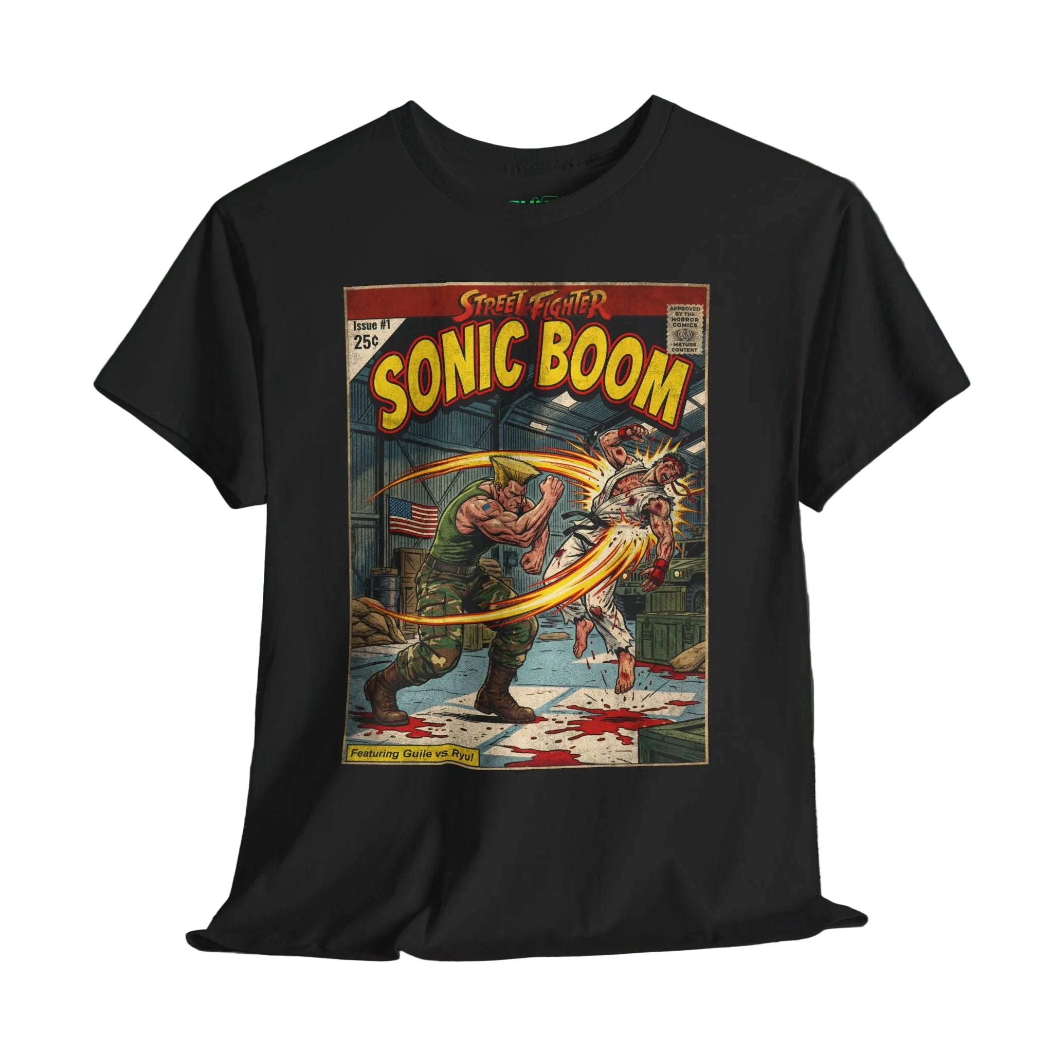 illustrated gaming t-shirt with comic book cover art style design by SukiPrime