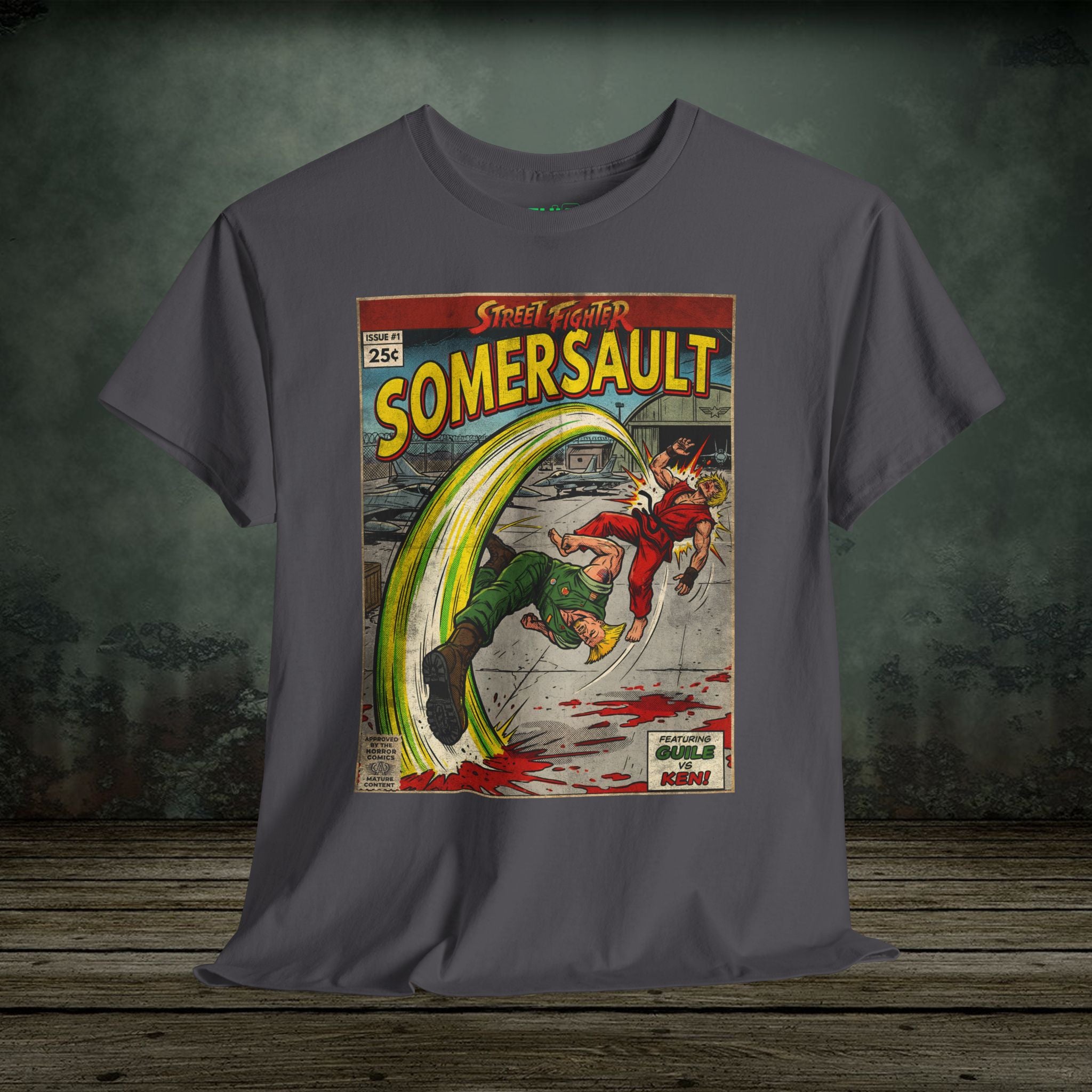 illustrated gaming t-shirt with comic book cover art style design by SukiPrime
