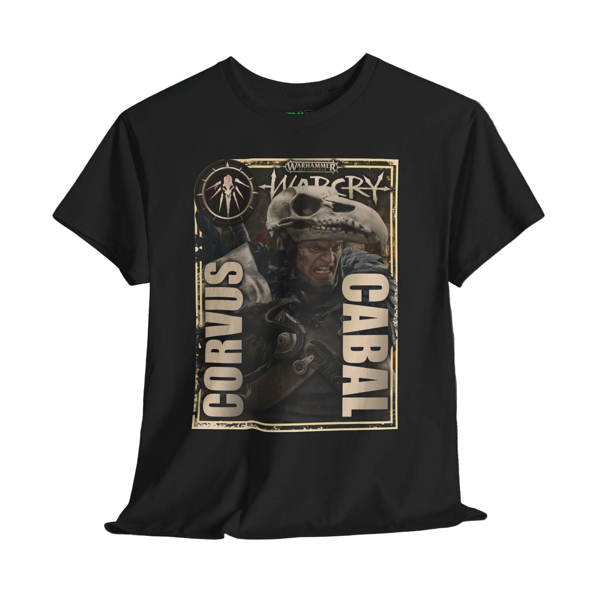 Black t-shirt with 'WarCry' graphic design showcasing unique retro and vintage comic art gaming designs and bold colors for gaming enthusiasts and  passionate gamers.