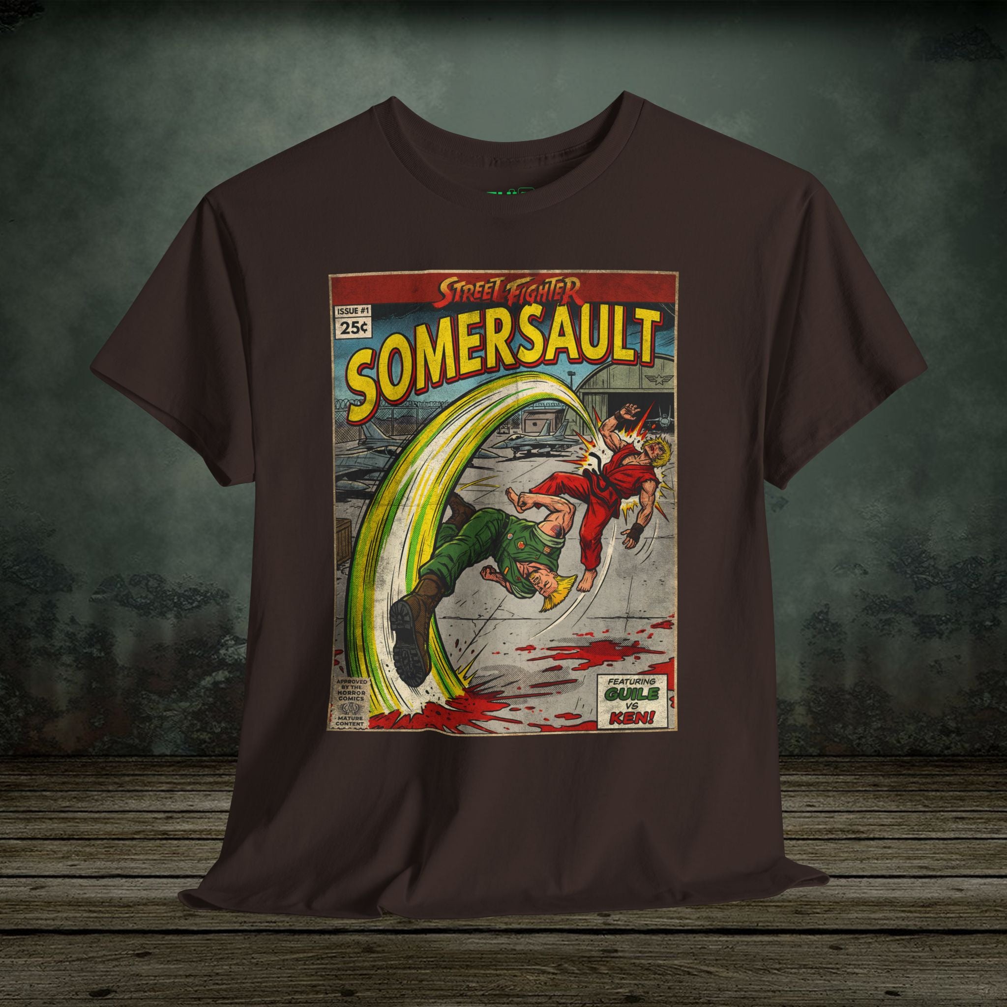 illustrated gaming t-shirt with comic book cover art style design by SukiPrime