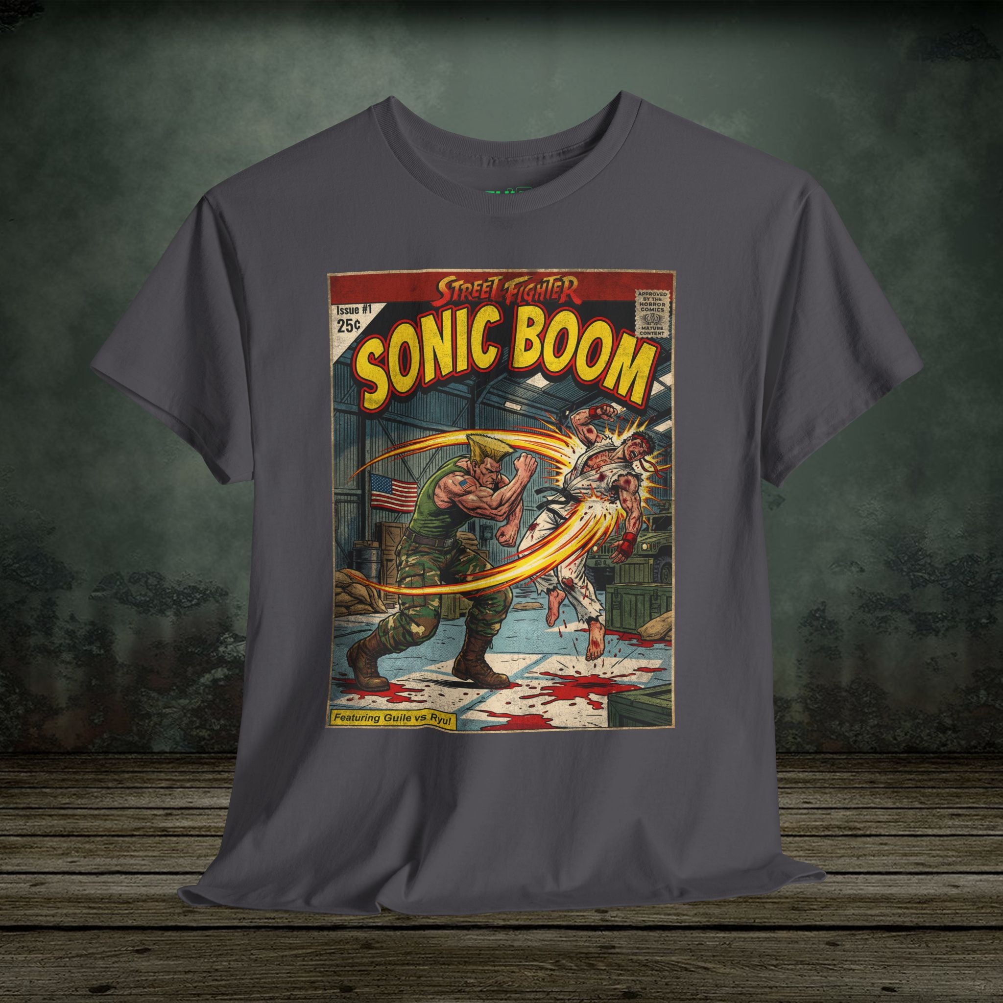 illustrated gaming t-shirt with comic book cover art style design by SukiPrime
