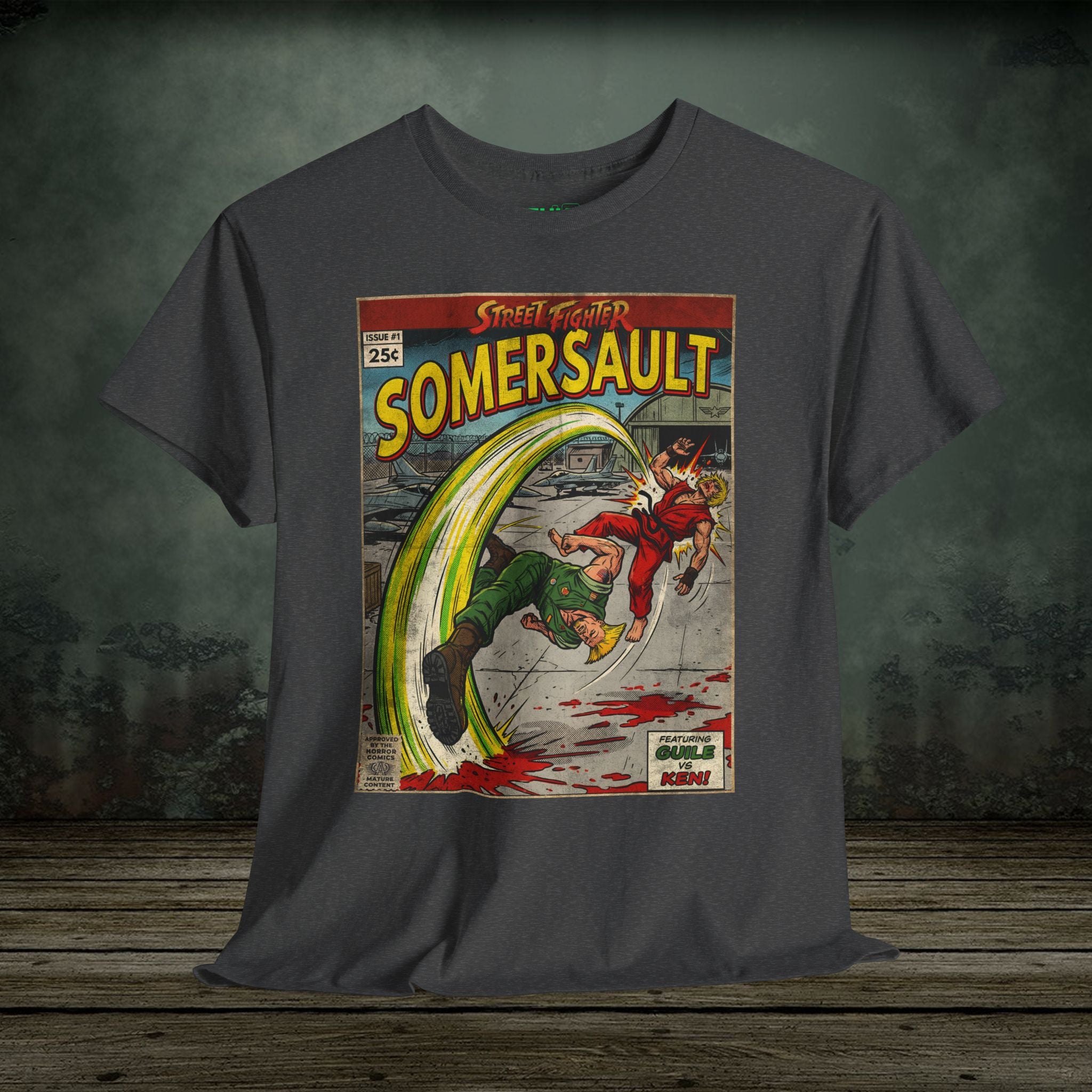 illustrated gaming t-shirt with comic book cover art style design by SukiPrime
