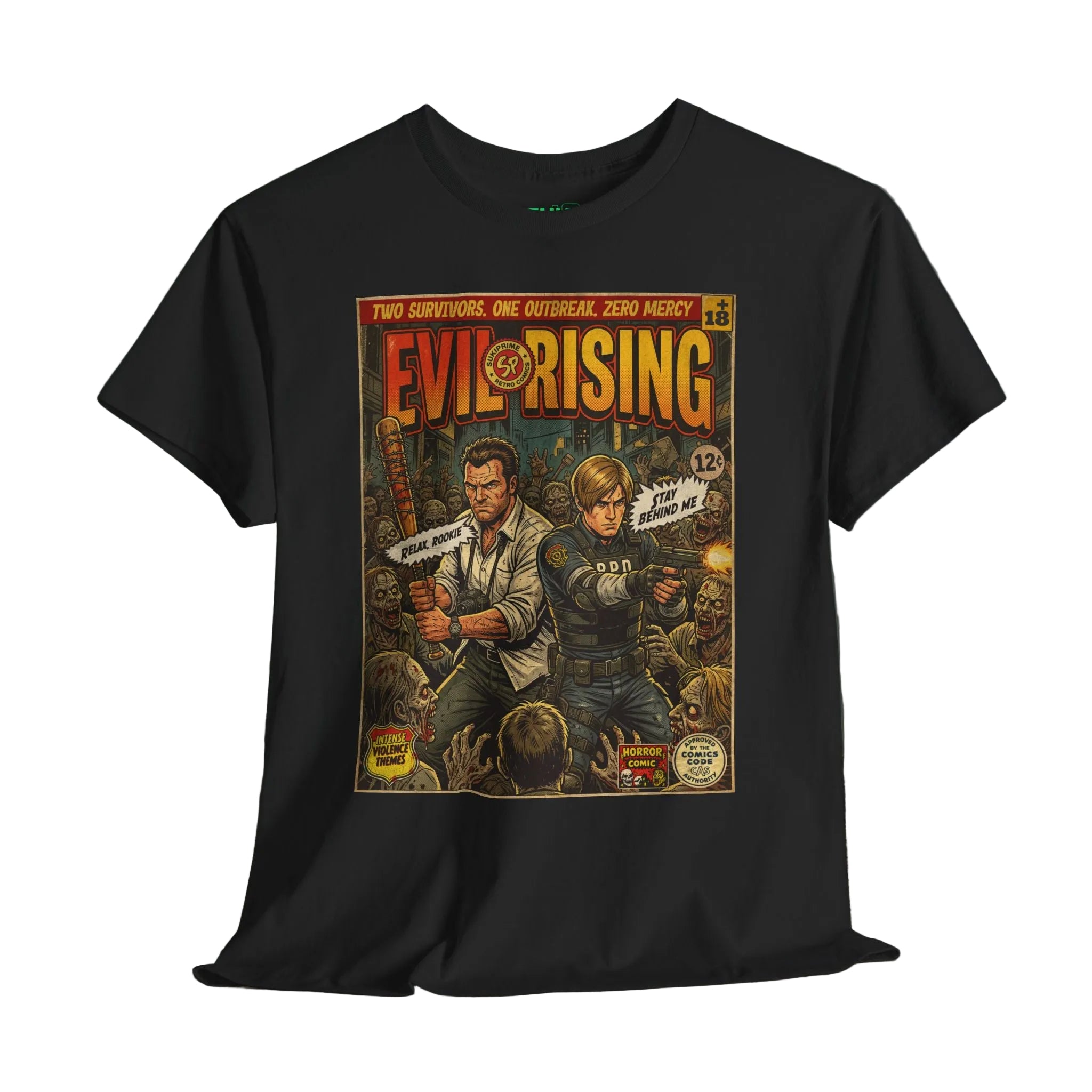 Evil Rising Gaming T-Shirt. Explore unique retro comic cover themed gaming t-shirts by SukiPrime. Premium quality designs for true fans. Shop now!