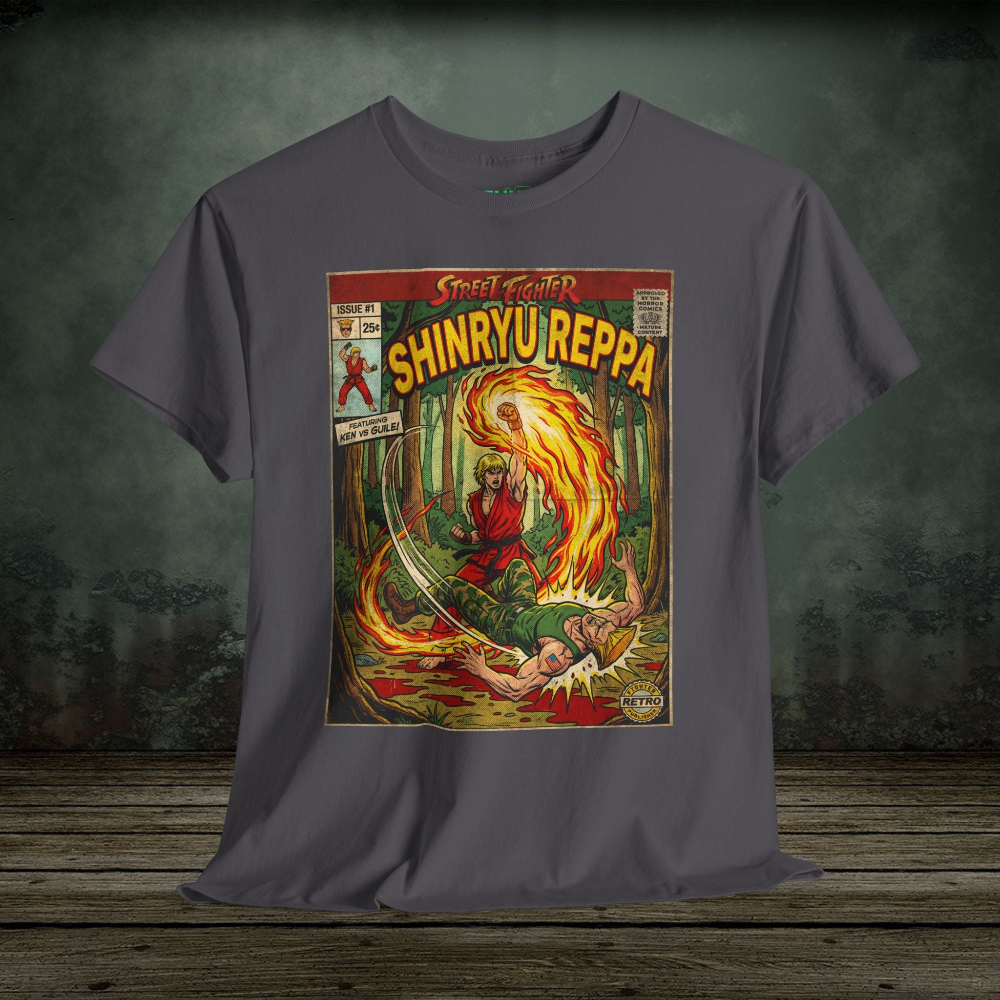 illustrated gaming t-shirt with comic book cover art style design by SukiPrime
