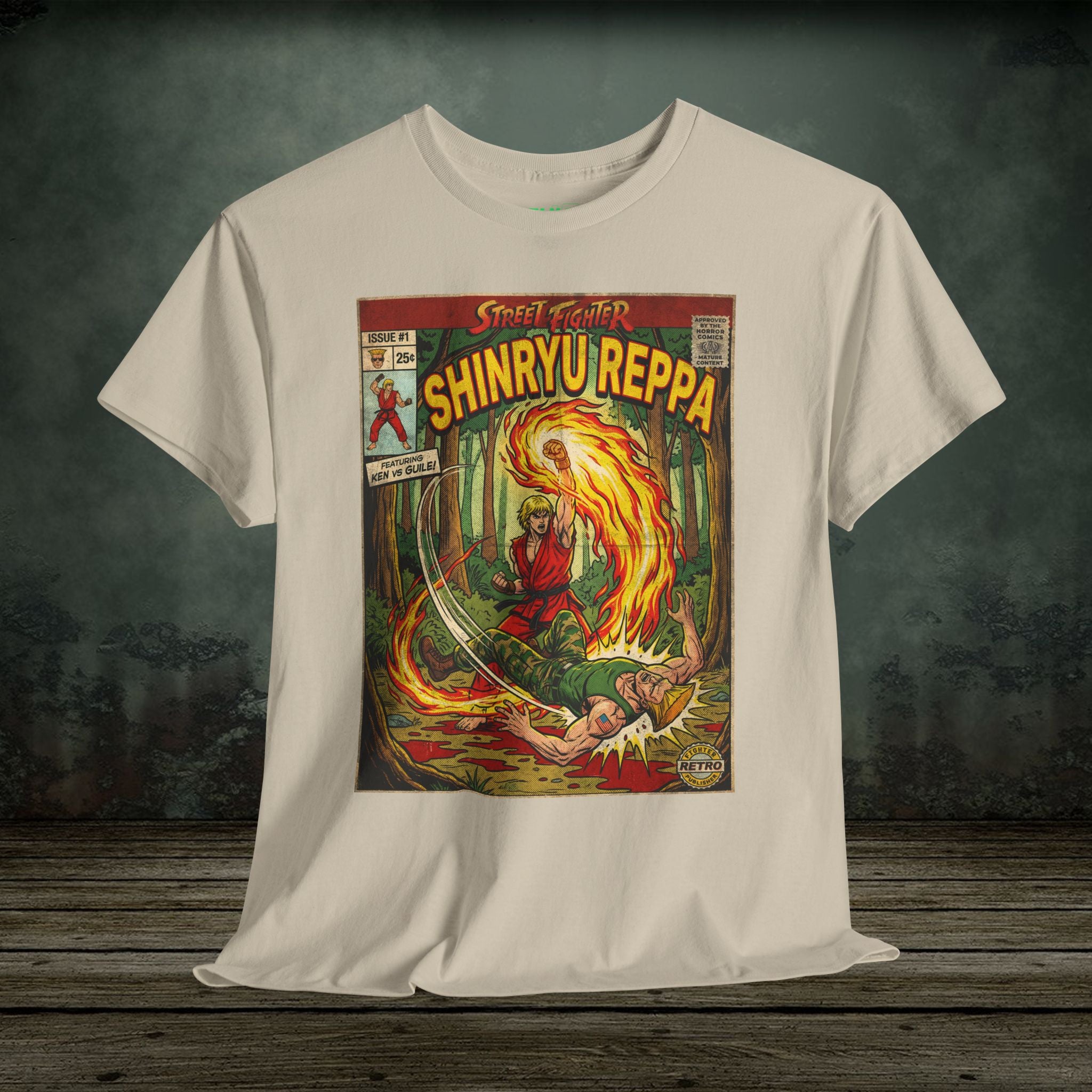 illustrated gaming t-shirt with comic book cover art style design by SukiPrime