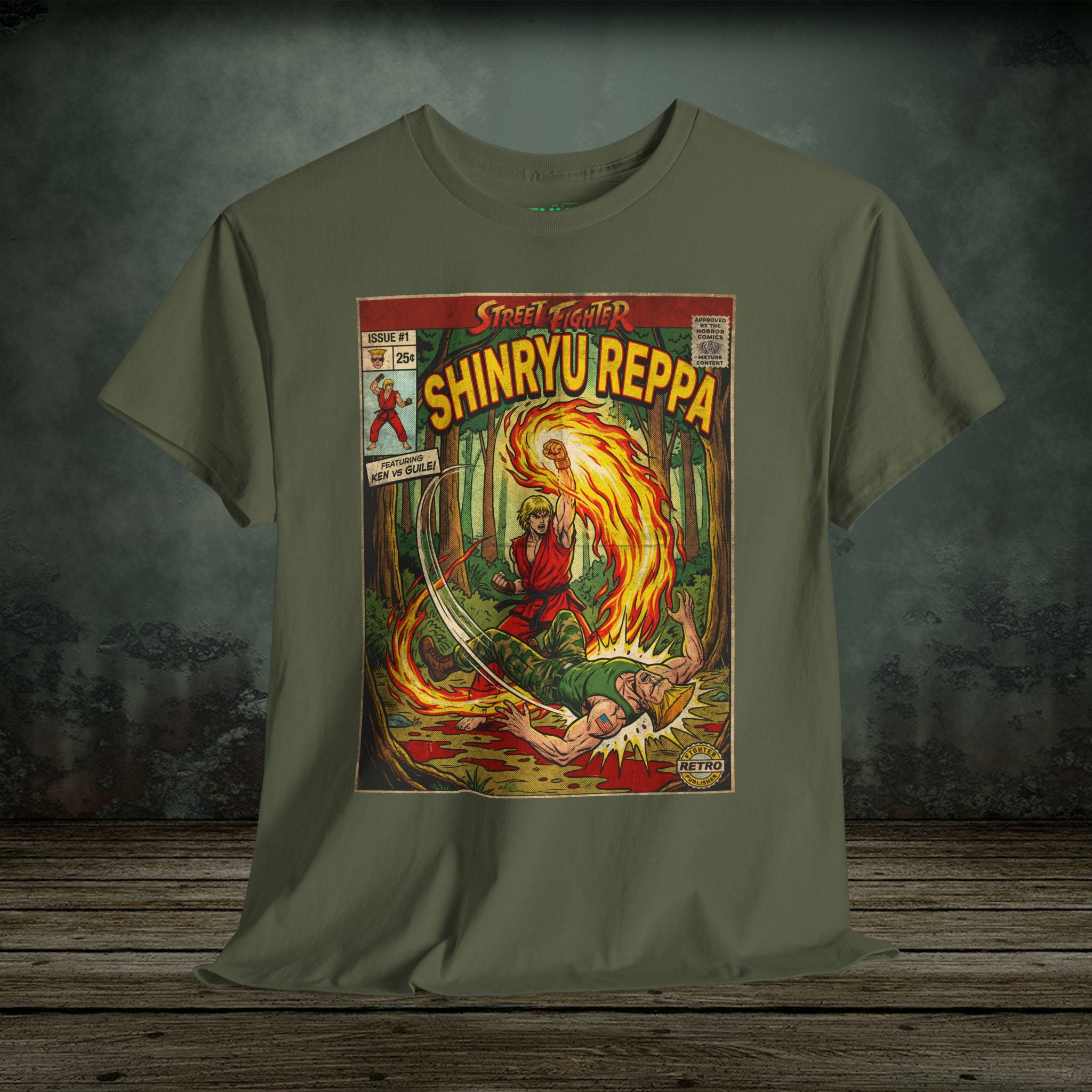 illustrated gaming t-shirt with comic book cover art style design by SukiPrime
