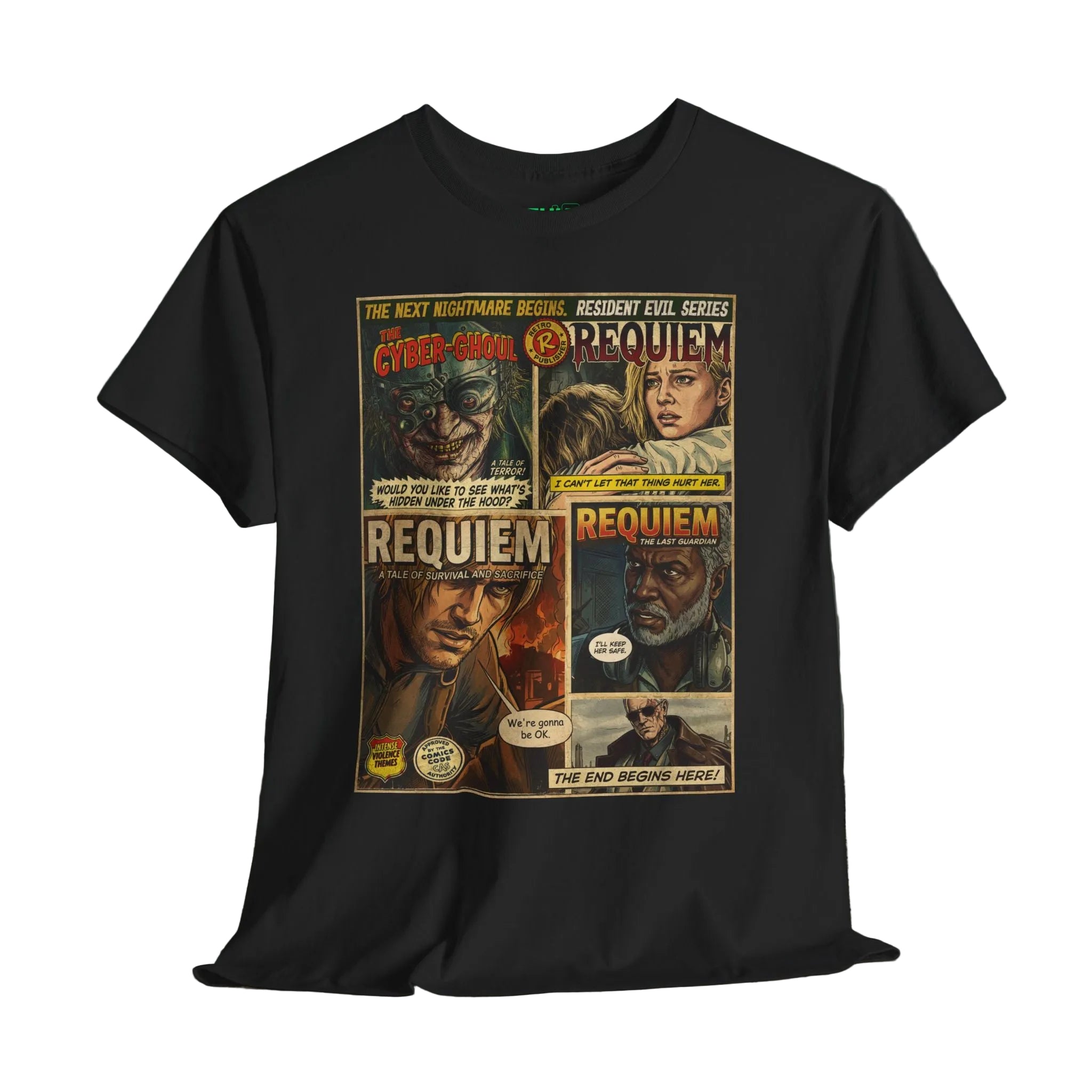 Resident Evil Requiem T-Shirt. Explore unique retro comic cover themed gaming t-shirts by SukiPrime. Premium quality designs for true fans. Shop now!
