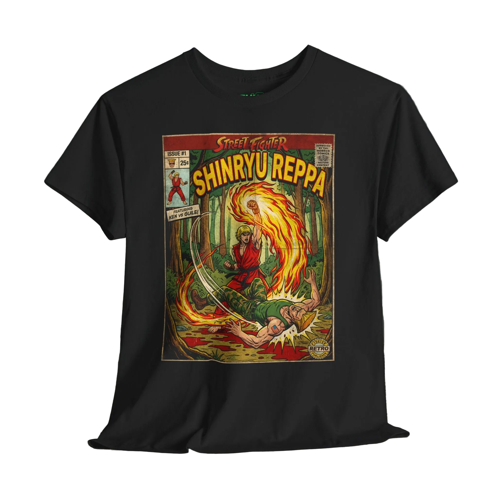 illustrated gaming t-shirt with comic book cover art style design by SukiPrime